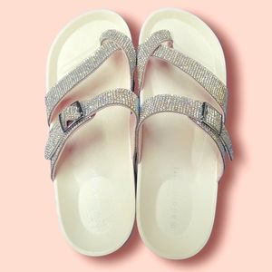 Madden Girl Twila Pink Rhinestone Footbed Sandals, NWOB